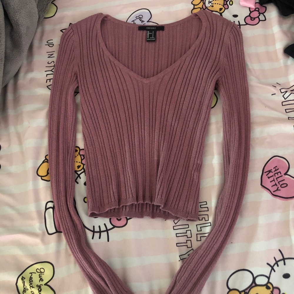 Purplish Gray long sleeve crop top